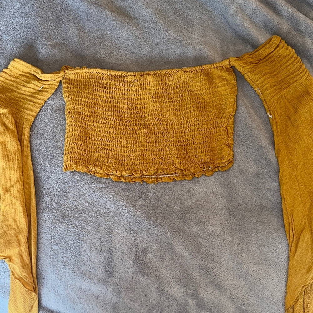 Blue blush off the shoulder crop top